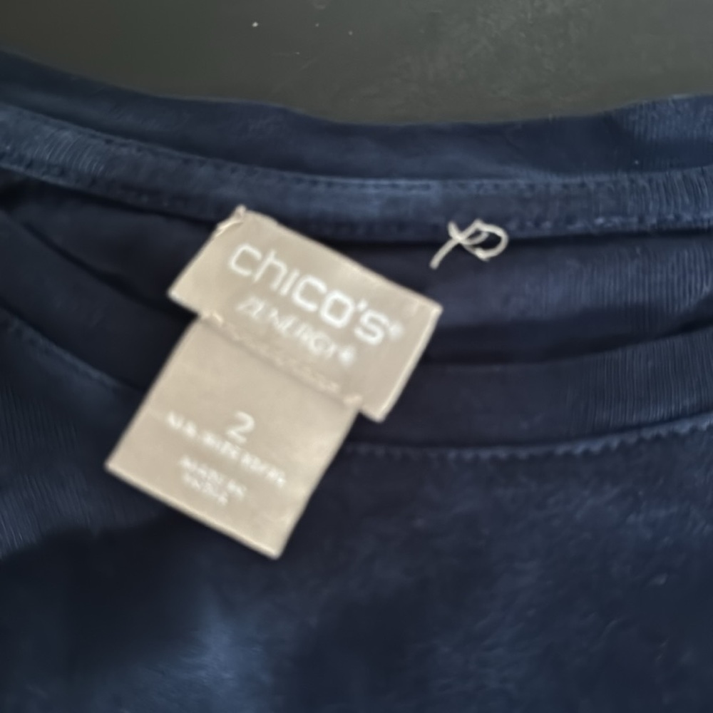 Chico's Zenergy Tie-Dye Drawstring 3/4 Sleeve Blue Tie Dye Top - Picture 9 of 9